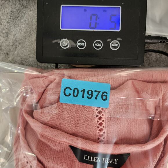 Ellen Tracy Top Womens M Tea Rose Pink V-Neck Loose Fit Tunic Short Cap Sleeves - Picture 9 of 9